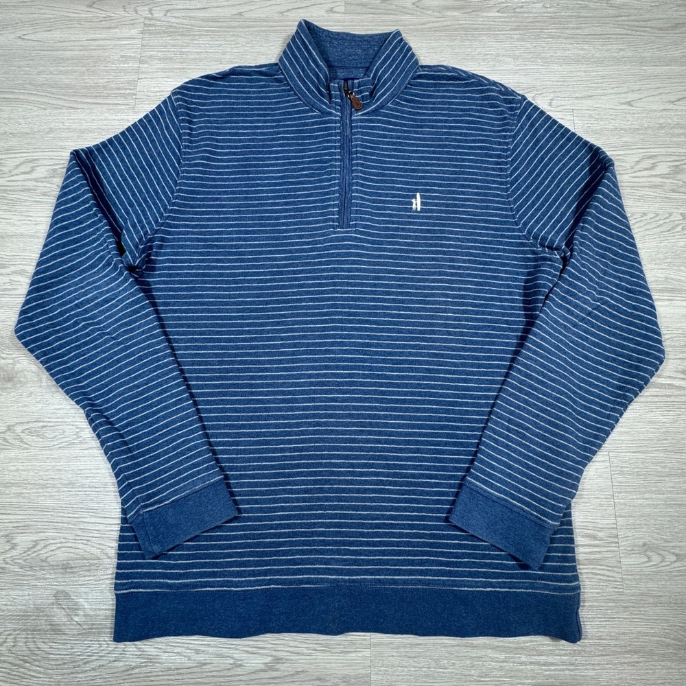 johnnie-O Men's Quarter Zip Pullover Sweater Blue Striped Large Long Sleeve Logo